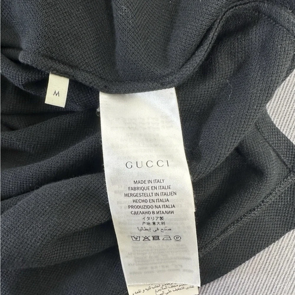 Gucci Kingsnake Golden Bee Black Polo with Embroidered Collar